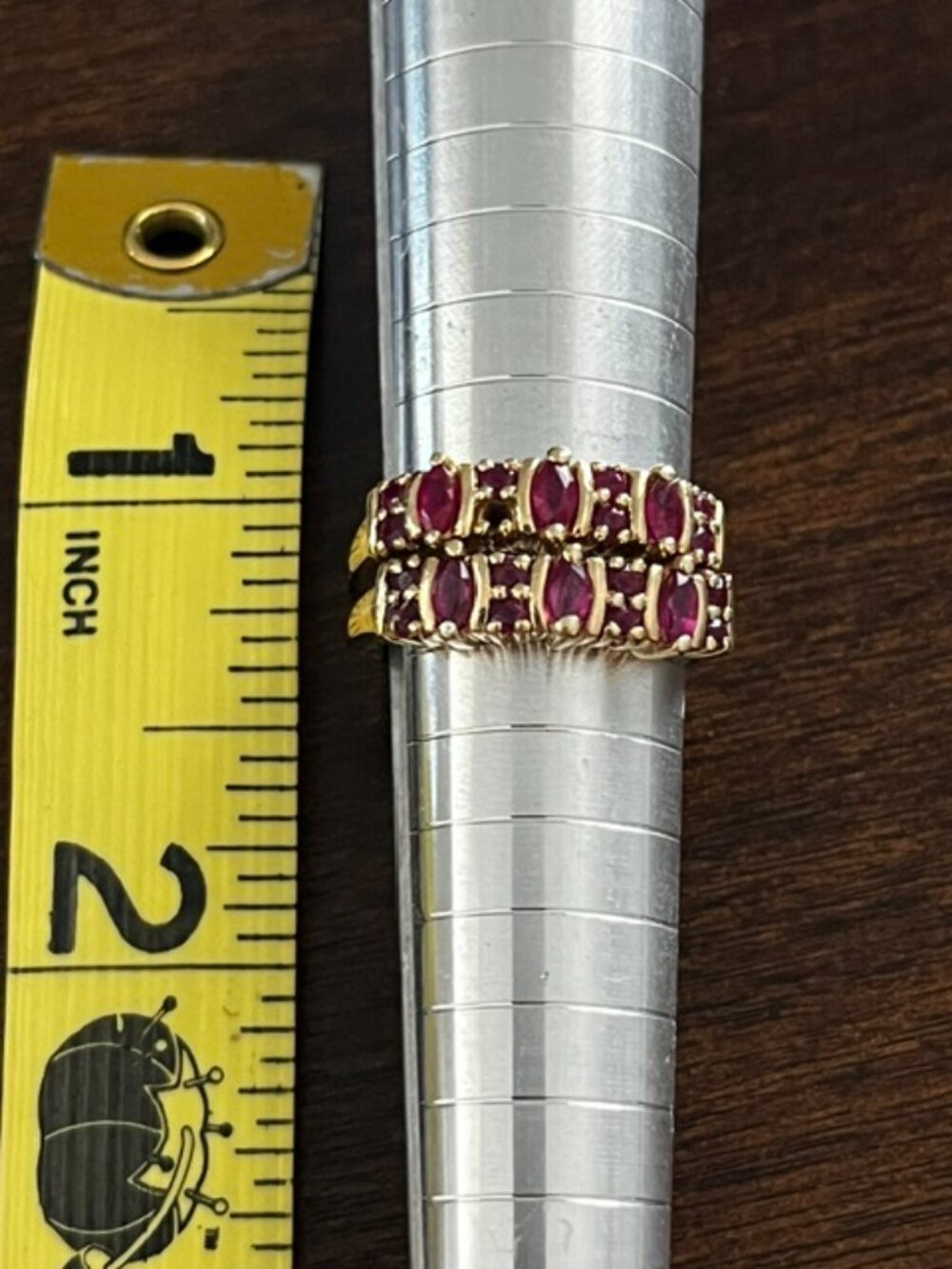 Vintage Ruby Ring 10K Yellow Gold Setting Double Band Size 7 - Picture 10 of 10